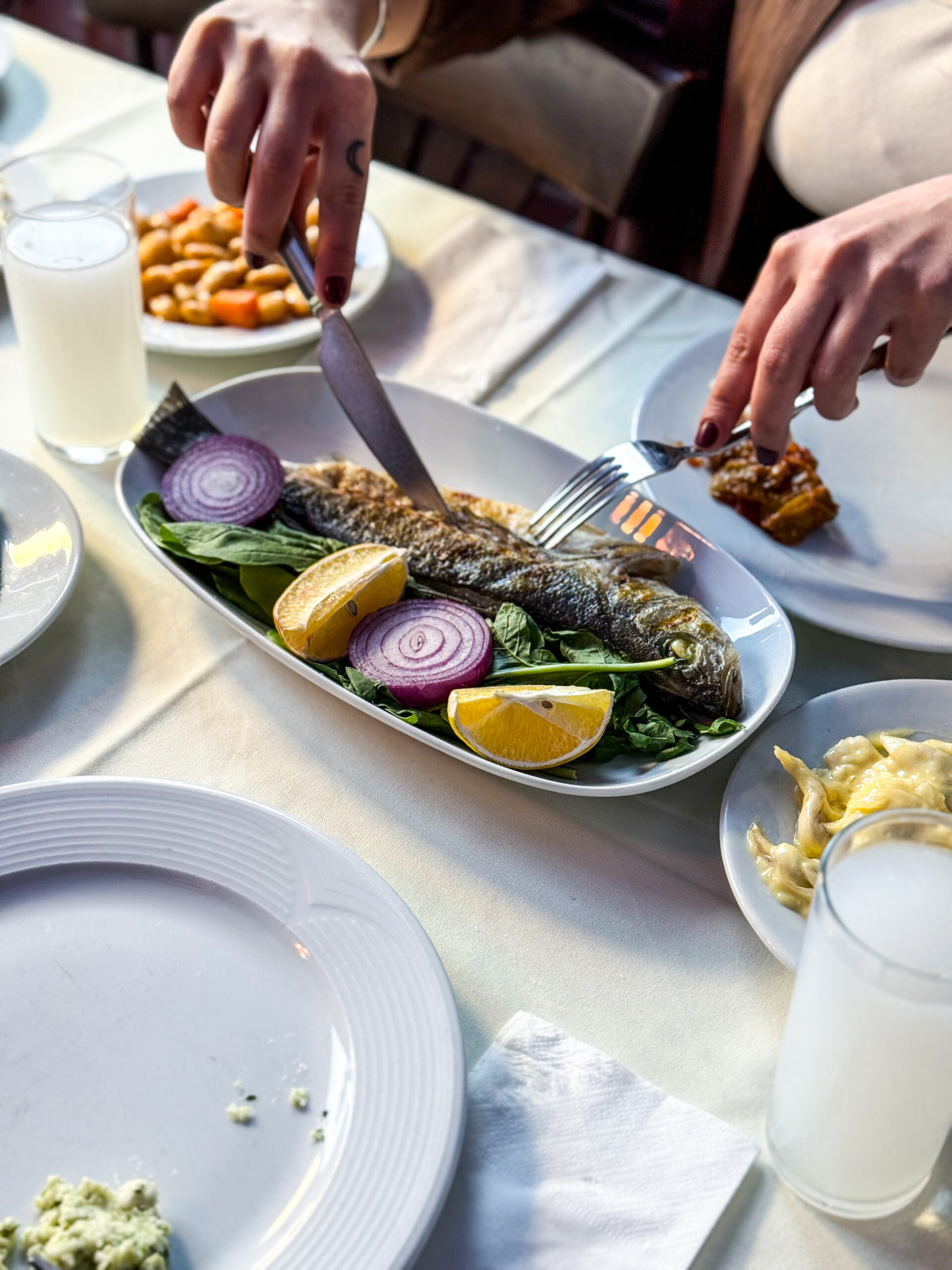 Loş ışıkta çekilmiş tarihi ahşap meyhane masası, üzerinde demlenmiş bir kadeh rakı, taze kavun dilimleri, beyaz peynir ve eski bir şiir kitabı bulunuyor. Nevizade'nin ilk meyhanesi.